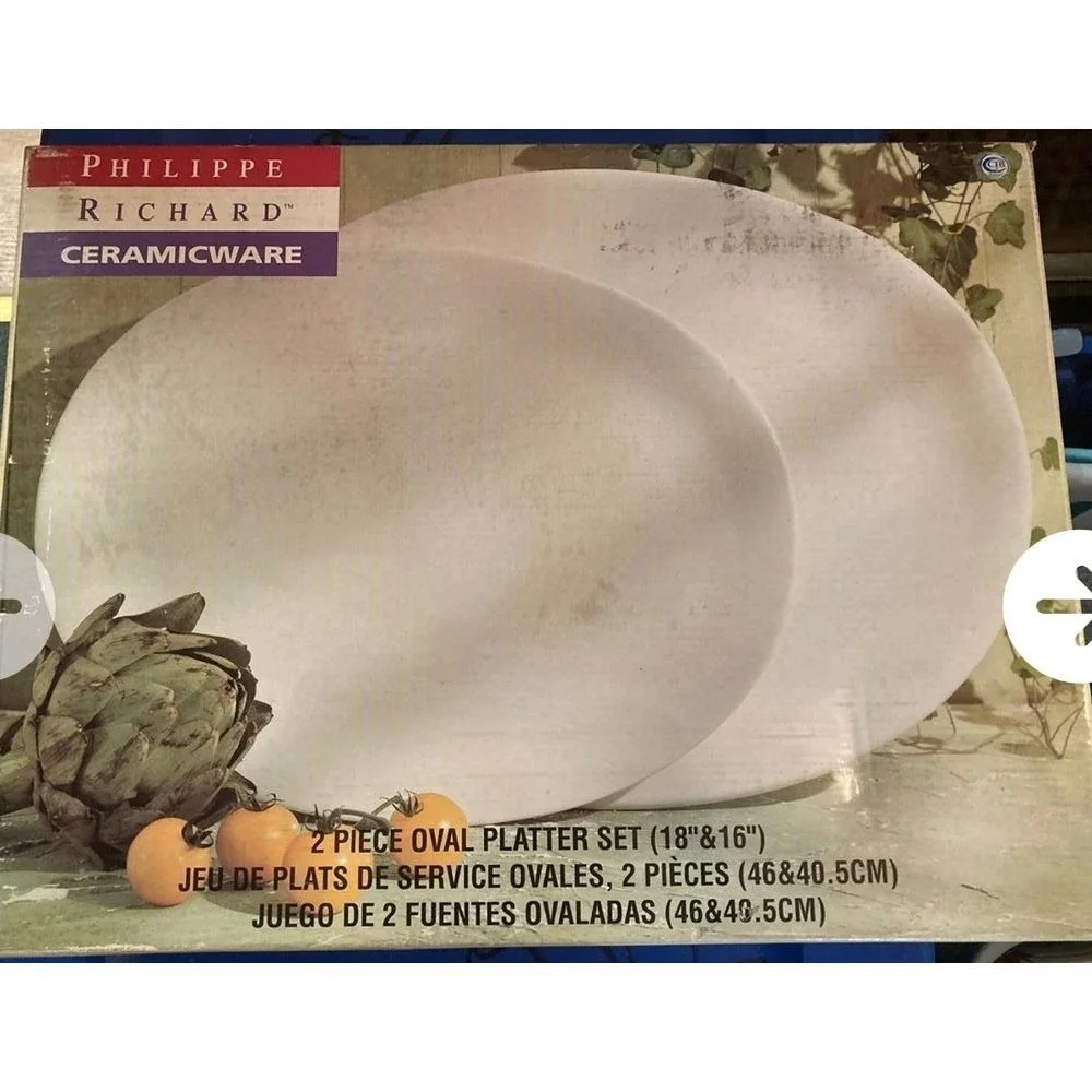 Philippe Richard Ceramicware 2-Piece Oval Platter Set White Serving Dishes